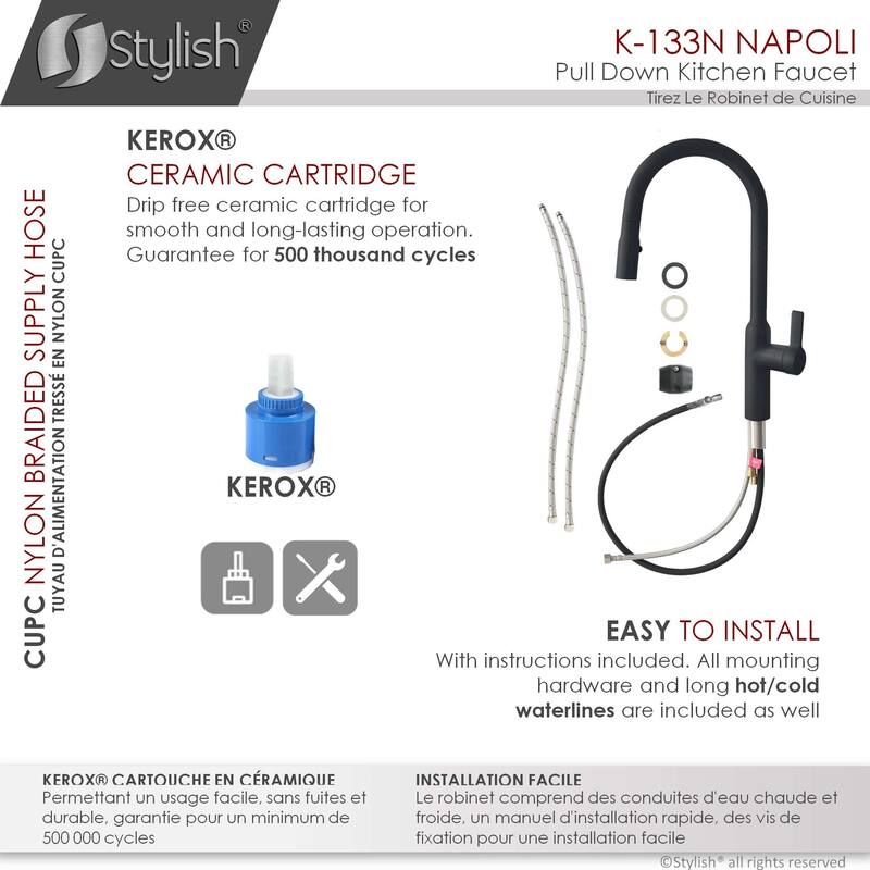 STYLISH Kitchen Sink Faucet Single Handle Pull Down Dual Mode in Stainless Steel