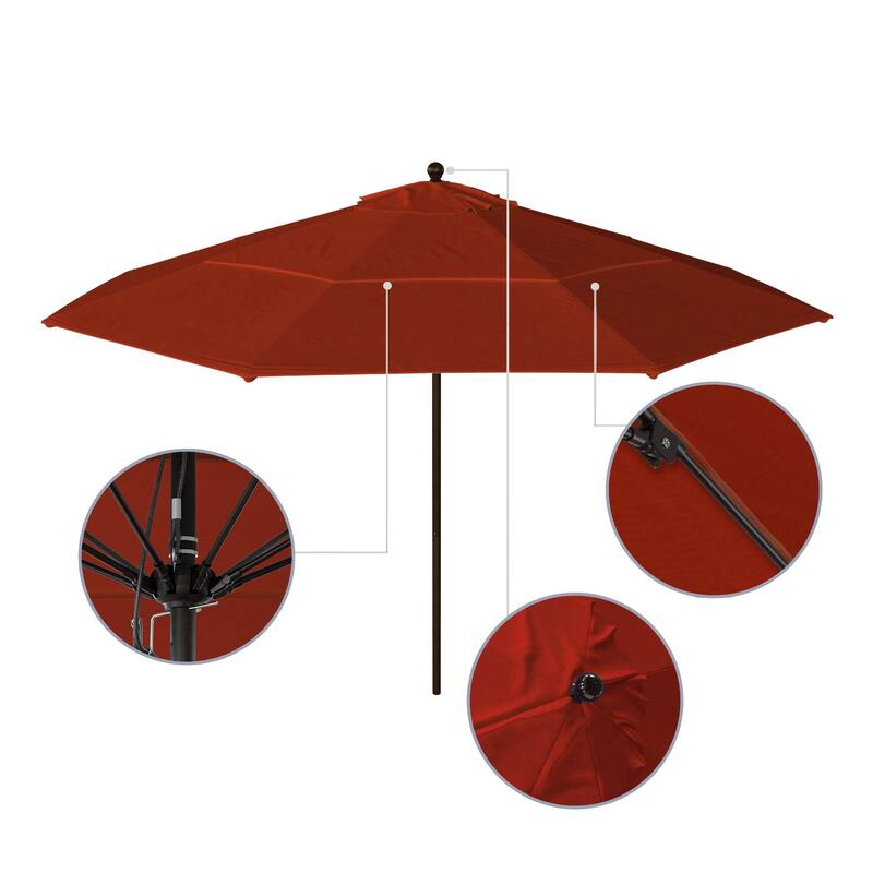 California Umbrella 11' Rd Aluminum Frame, Fiberglass Rib Patio Umbrella, Push Open, Bronze Finish, Sunbrella Fabric