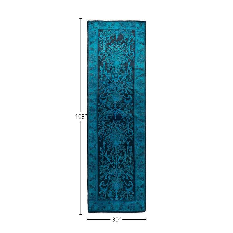 Fine Vibrance, One-of-a-Kind Hand-Knotted Runner Rug - Black, 2' 6" x 8' 7" - 2' 6" x 8' 7"