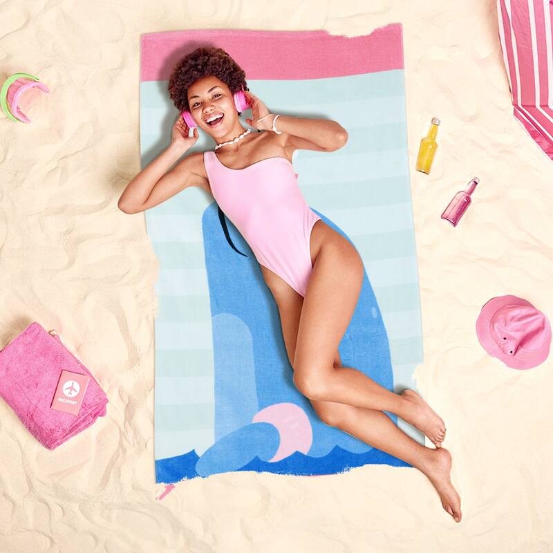 Cotton Cartoon Pattern Beach Towel, Quick Dry and Absorbent Large Lightweight Towels for Travel, Sports, 32" x 64"