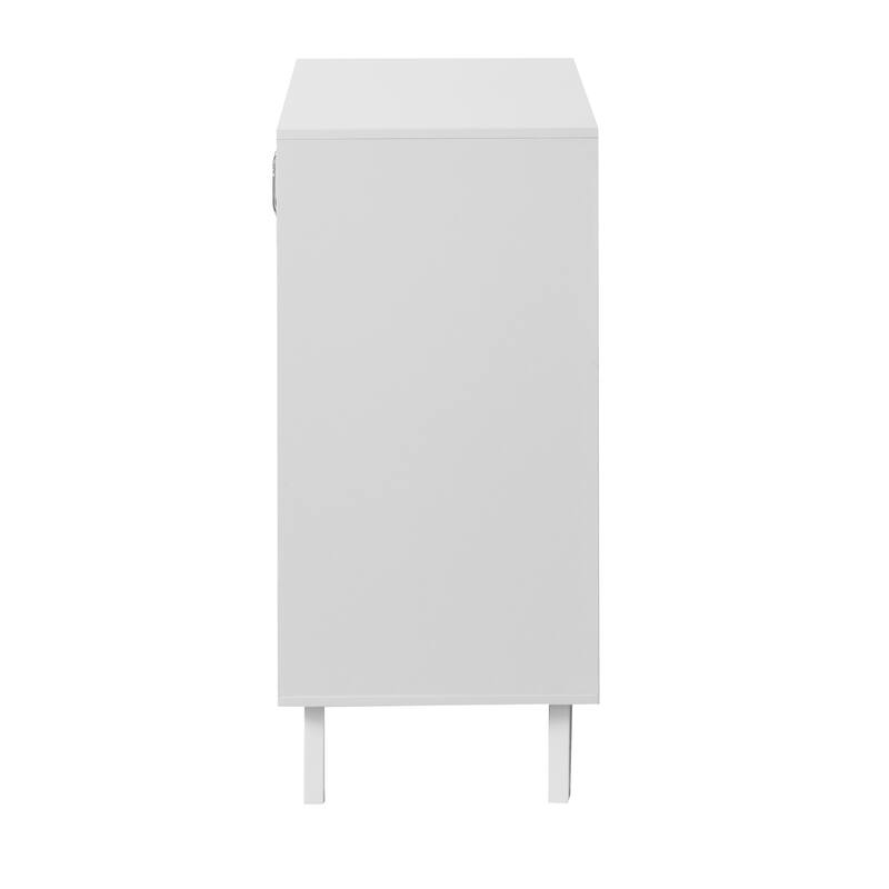 Anmytek Fluted Glass Double Door Cabinet White Modern Cabinet Storage Sideboard with Tapered Legs