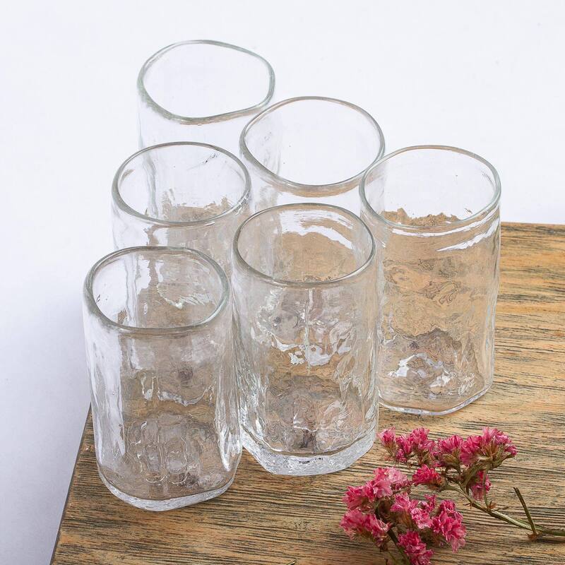 Blown glass tequila glasses, 'Crystalline Clarity' (set of 6)