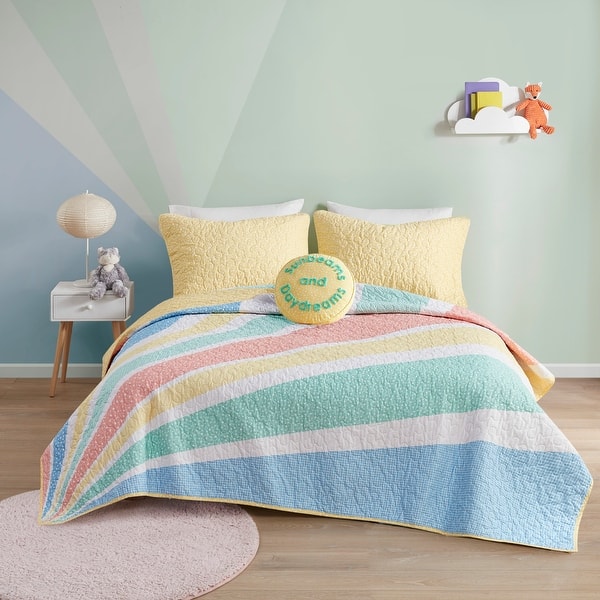 slide 2 of 24, Intelligent Design Kids Jessie Rainbow Sunburst Reversible Cotton Quilt Set with Throw Pillow Full - Queen