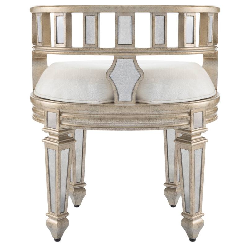 HomeRoots 21" Cream Linen And Silver Metallic Round Ottoman