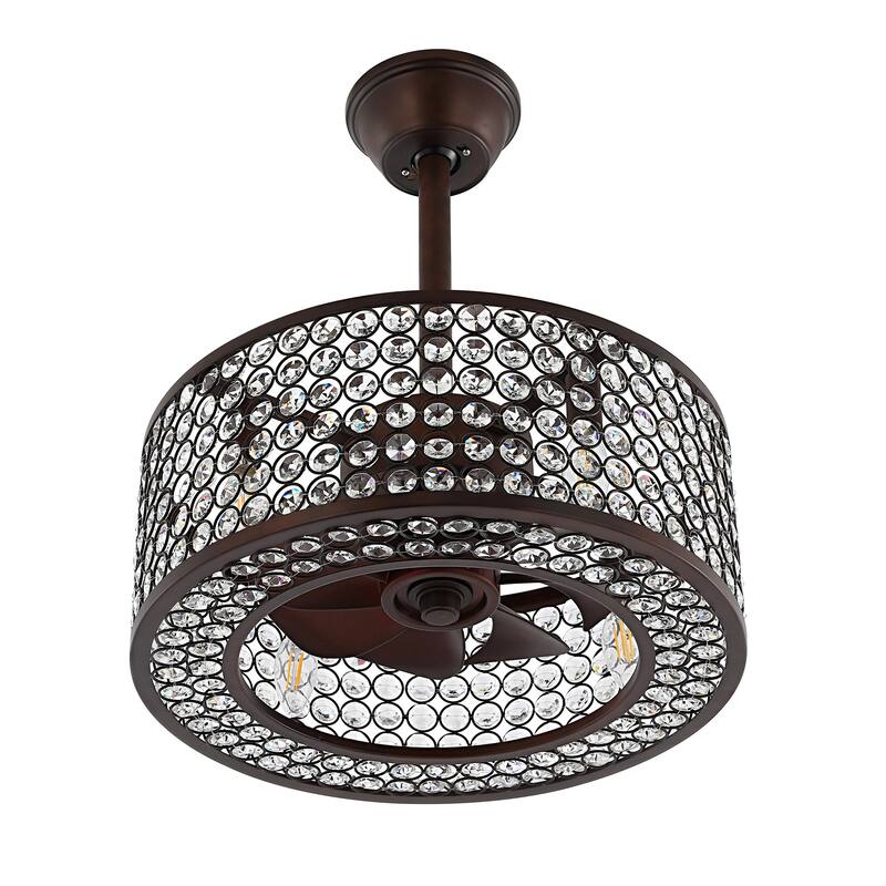 GetLedel 18-inch Reversible Caged Crystal Ceiling Fan with Remote and Light Kit