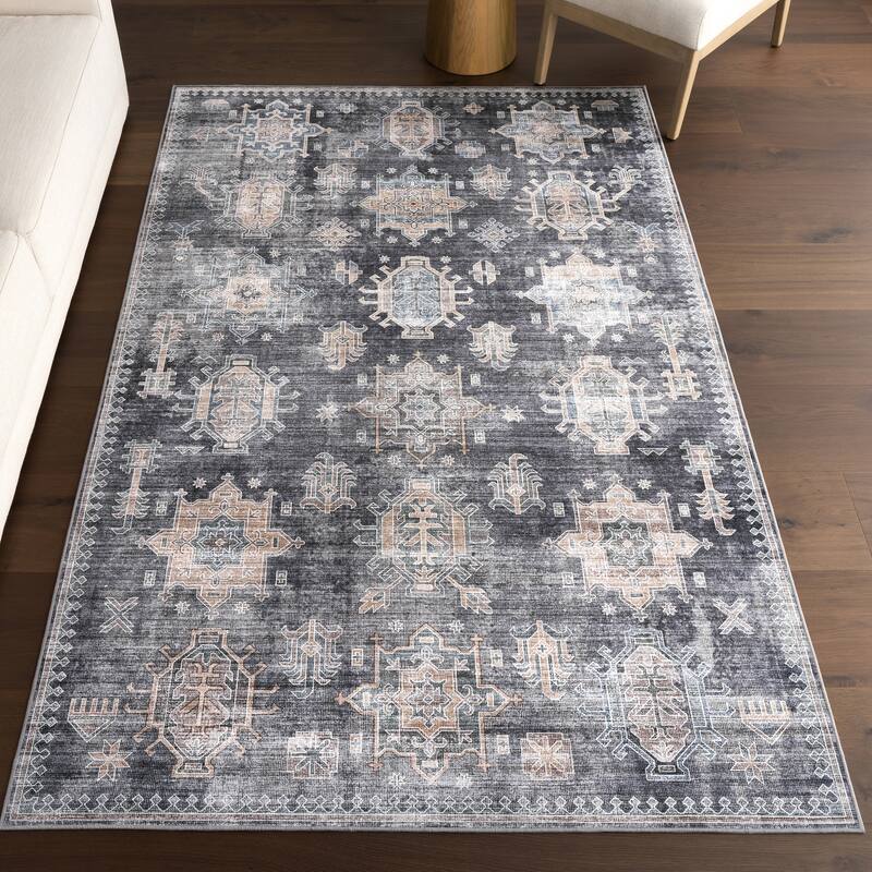 Nuloom Philomena Medallion SplashGuard Machine Washable Area Rug - 4' x 6' - Charcoal - Rectangle