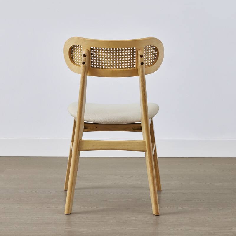 Spruce & Spring Modern Upholstered Dining Chair with Handwoven Rattan Back