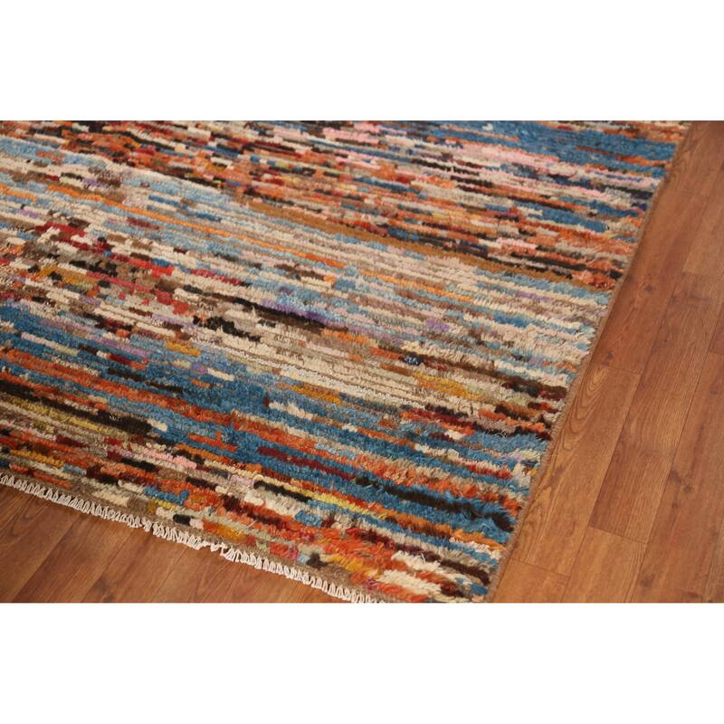 Moroccan Oriental Area Rug Handmade Stripe Wool Carpet - 6'4" x 9'6"