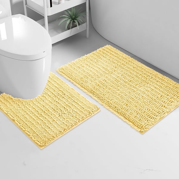 slide 2 of 4, 2 Piece Set Yellow Soft Cozy Plush Chenille Bath Mat Bathroom Rug Yellow - 30"x20" + 20"x20"