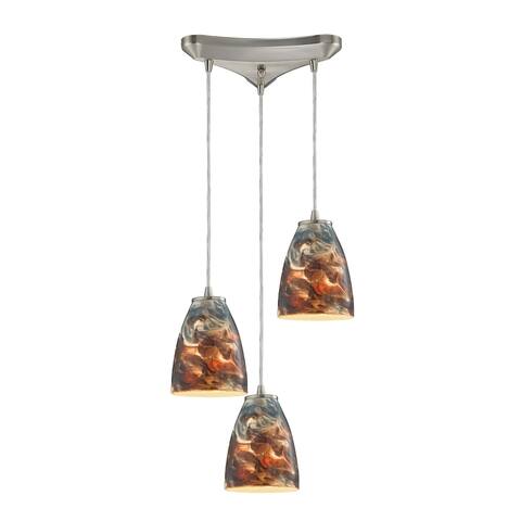 Abstractions 3-Light Triangular Pendant Fixture in Satin Nickel with Cosmic Storm Glass