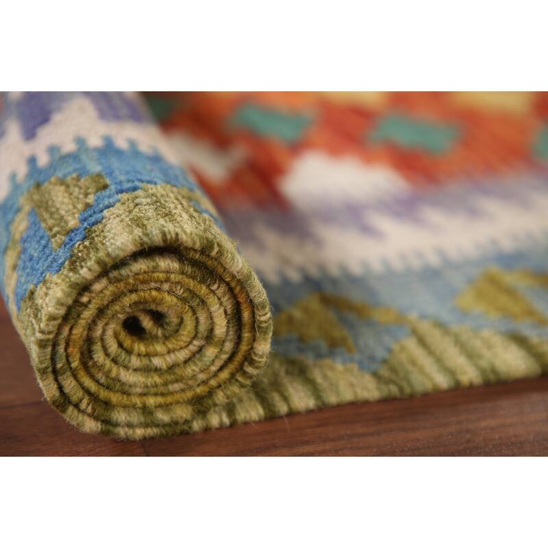 Geometric Kilim Oriental Accent Rug Flatweave Wool Carpet - 3'3"x 4'8"