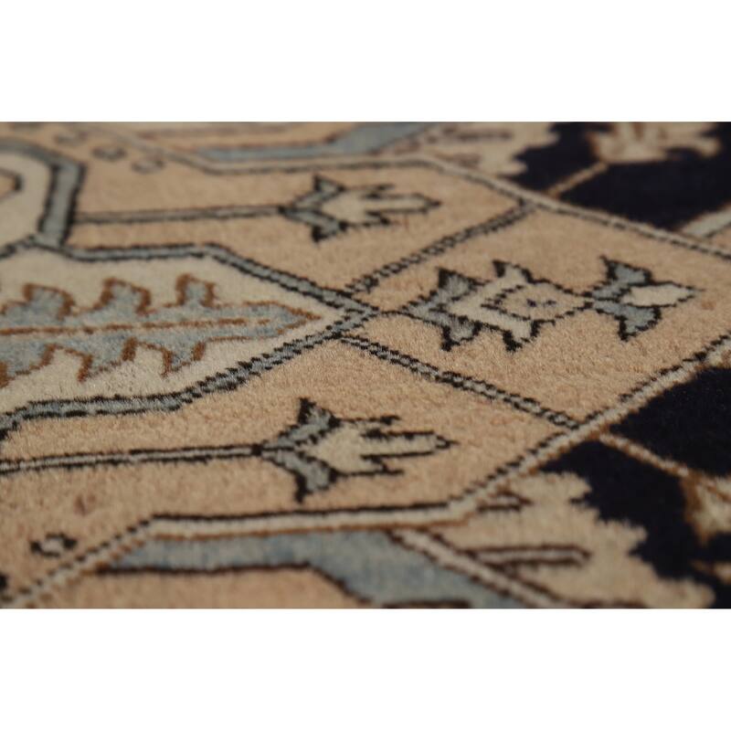 Hand Knotted Oriental 100% Wool Carpet Traditional Medallion Beige & Ivories Heriz (serapi) Area Rug - 9' 7'' X 6' 5''