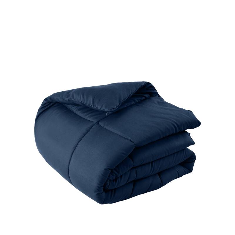 Navy Blue Queen Box Stitch Microfiber Down Alternative Comforter