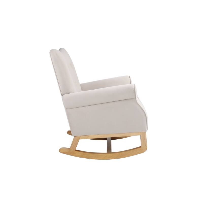 Baby Room High Back Rocking Chair Nursery Chair, Comfortable Rocker Fabric Padded Seat ,Modern High Back Armchair