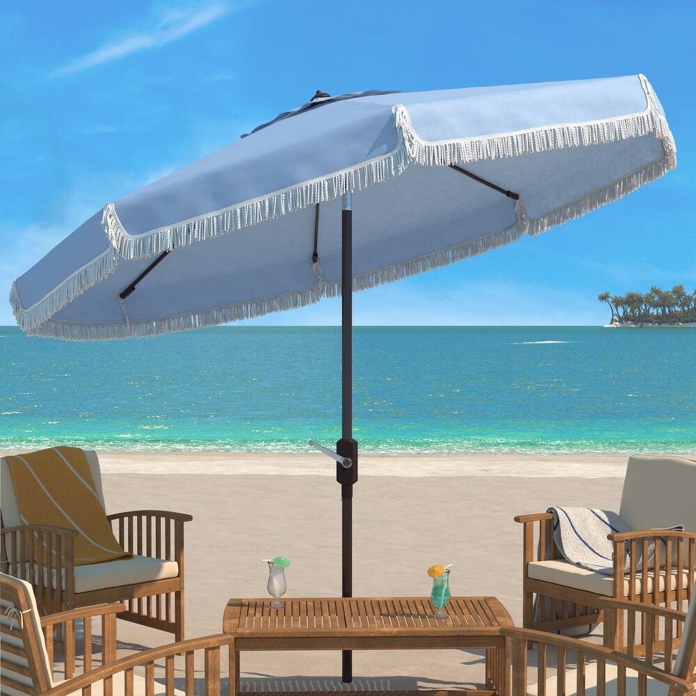 SAFAVIEH Ronette Fringe 9 Ft Crank Outdoor Umbrella