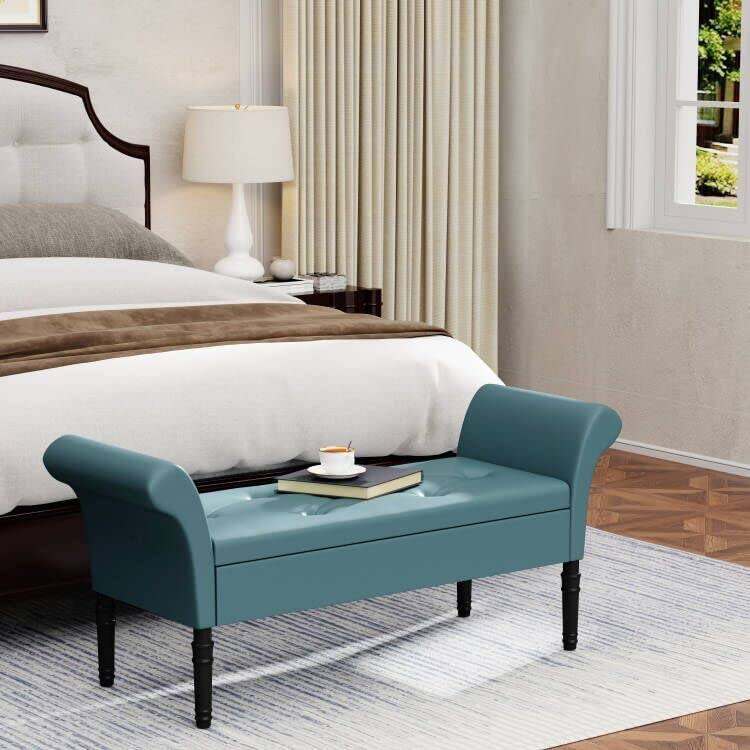 Storage Ottoman Bench with Arms Upholstered Tufted Storage Bench for Bedroom Entryway Bench Footstool with Large Storage