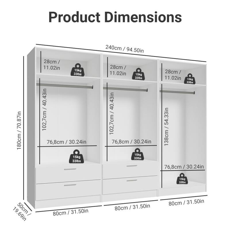 MADESA 6 Doors 4 Drawers Wardrobe Set Bedroom Storage Cabinet