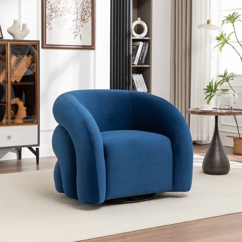 SEYNAR Modern Glam Velvet 360 Degree Swivel Accent Armchair with Tufted Back - Navy