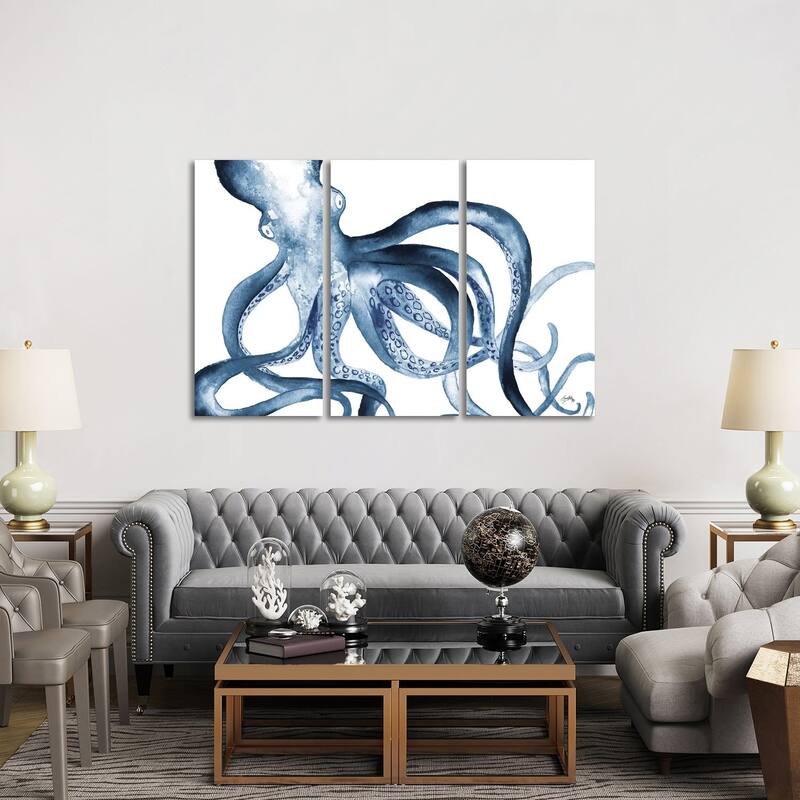 iCanvas "Octopus in the Blues" by Elizabeth Medley 3-Piece Canvas Wall Art Set - 40x60x1.5