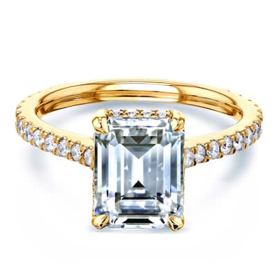 Annello by Kobelli 14k Gold Emerald Forever One Moissanite Drop Halo Engagement Ring (DEF/VS, GH/I)