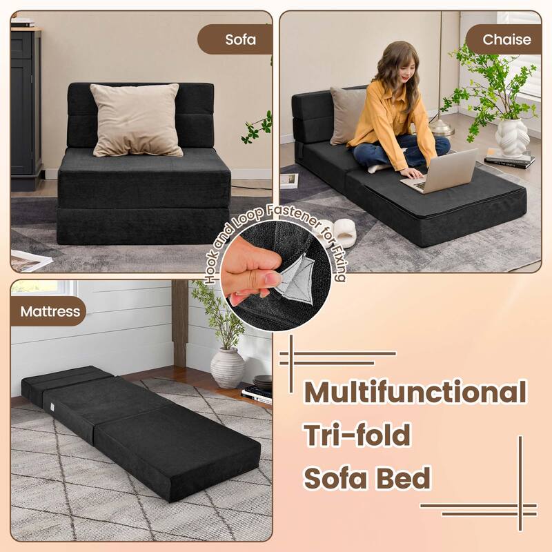 Costway Tri-Fold Fold Down Chair Flip Out Lounger Convertible Sleeper
