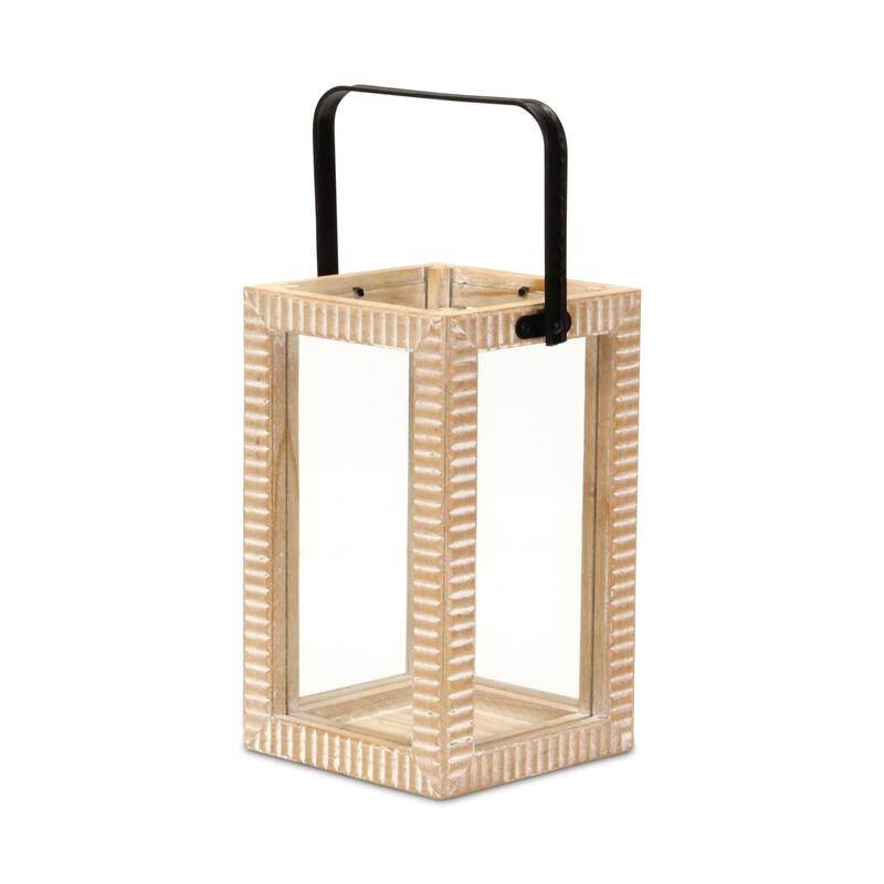 Ridge Patterned Wooden Tabletop Lantern - 13.25"