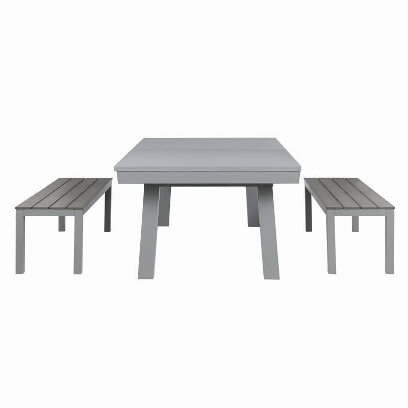 Laguna Indoor/Outdoor 7ft Slate Pool Table Dining Set with 2 Benches & Accessories, Cement Finish