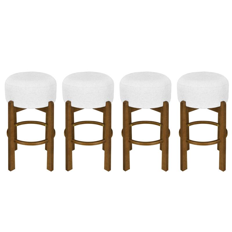Christopher Knight Home - Vera Rubberwood Upholstered Barstools in Dark Walnut and Ivory Fabric