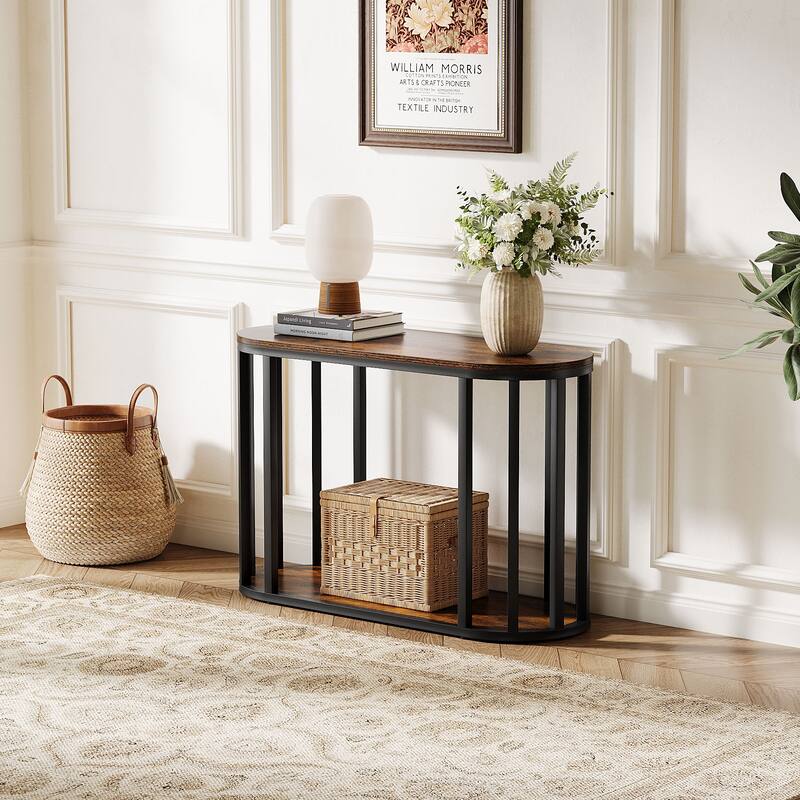 Narrow End Table with Storage, 2-Tier Industrial Side Table