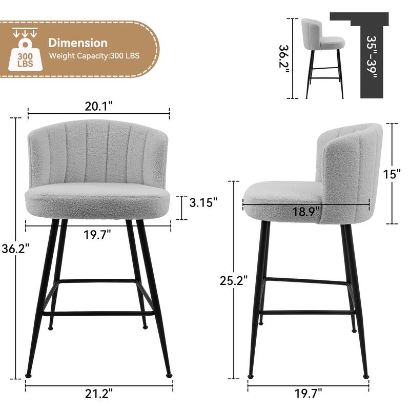 25.2" Upholstered Counter Height Barstools with Back, Modern Chairs Set for Kitchen Island