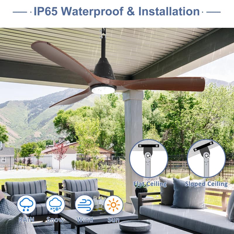 Outdoor Ceiling Fan with Light: Plug-in Hanging Fan, Remote App Control, 3CCT, 6-Speed