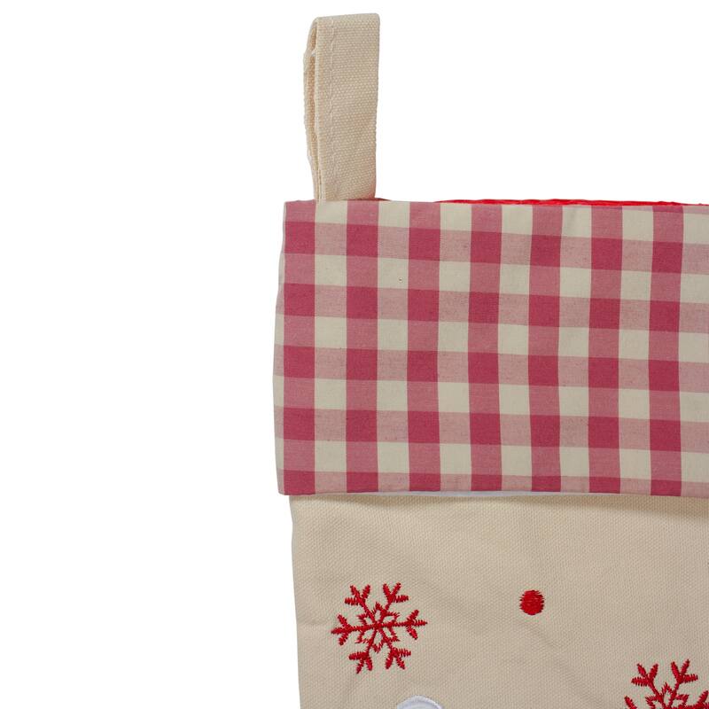 16.5" Red Ivory Embroidered Santa Claus Stocking Gingham Cuff