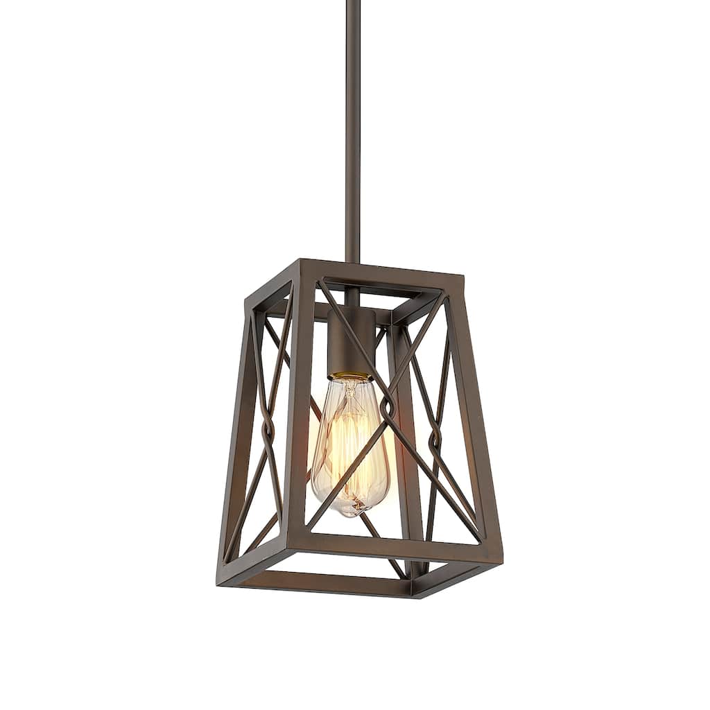 1-Light Metal Wire Cage Pendant Light,Oil Rubbed Bronze Finish