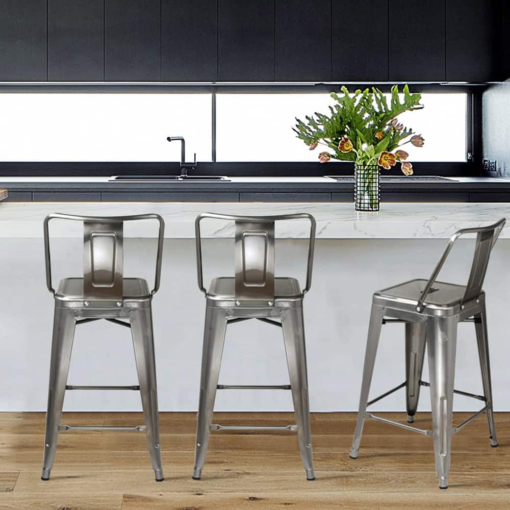 24" Counter-Height High Back Metal Bar Stool-Set of 2