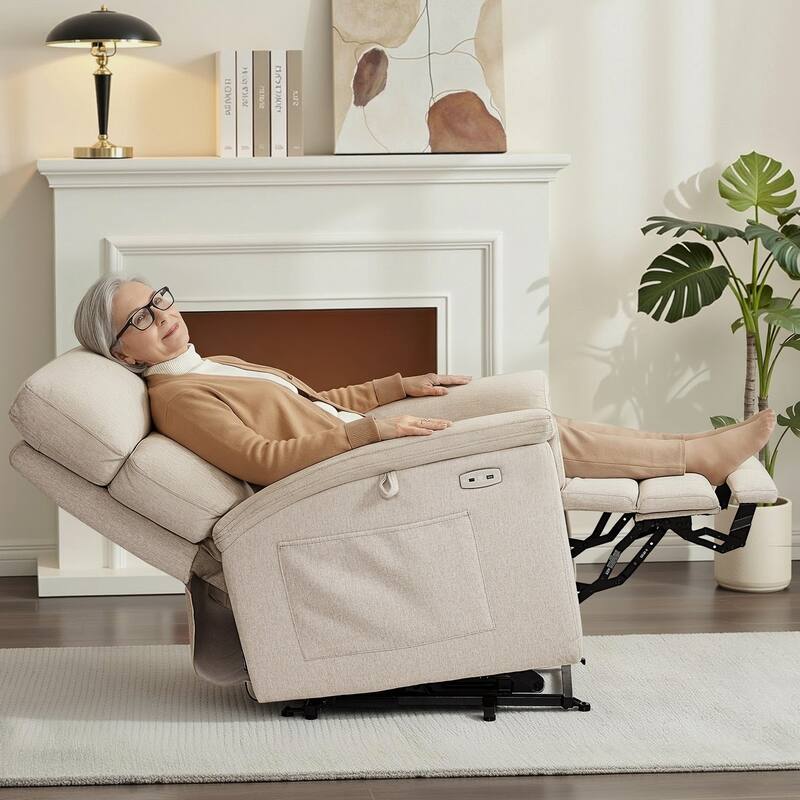 MCombo Power Recliner Lift Chair with Massage, Dual Heating and Adjustable Headrest for Big Elderly People, Fabric R7605