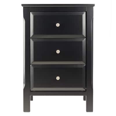 Black Wooden Nightstand Accent Table with 3 Spacious Storage Drawers - 15.75”L x 15.75”W x 23.63”H