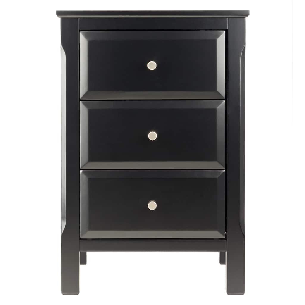 Black Wooden Nightstand Accent Table with 3 Spacious Storage Drawers - 15.75”L x 15.75”W x 23.63”H