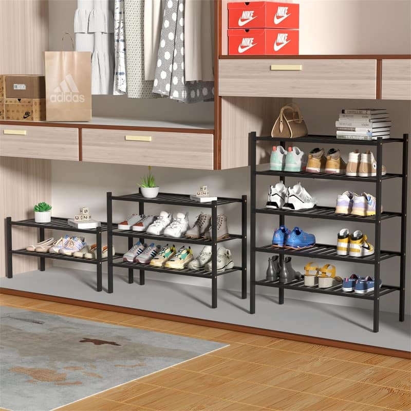 5 Tier Bamboo Shoe Rack for Closet Free Standing Wood Shoe Shelf - 11"D x 27"W x 33"H