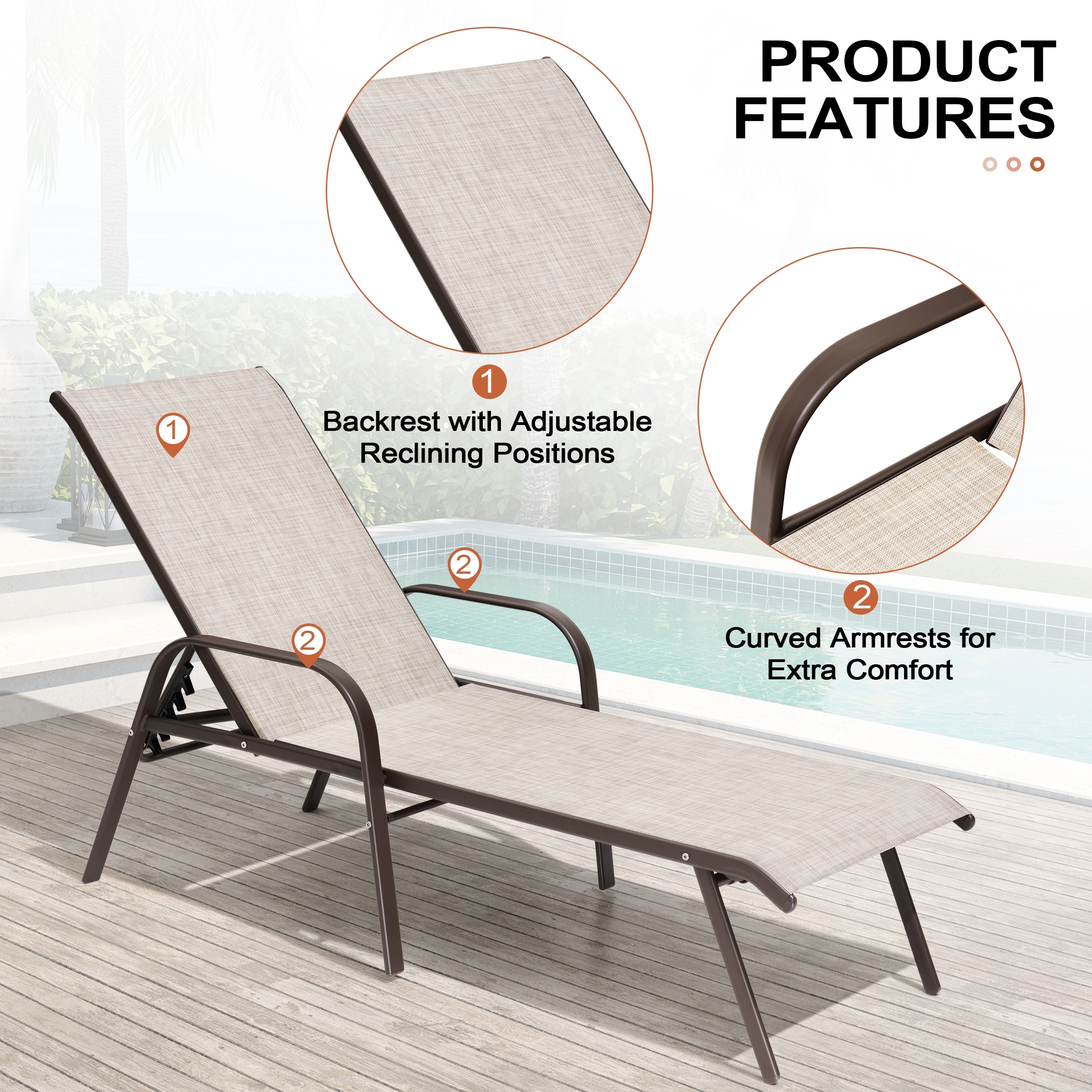 Crestlive Adjustable Outdoor Chaise Lounge Chairs for Patio and Pool-image