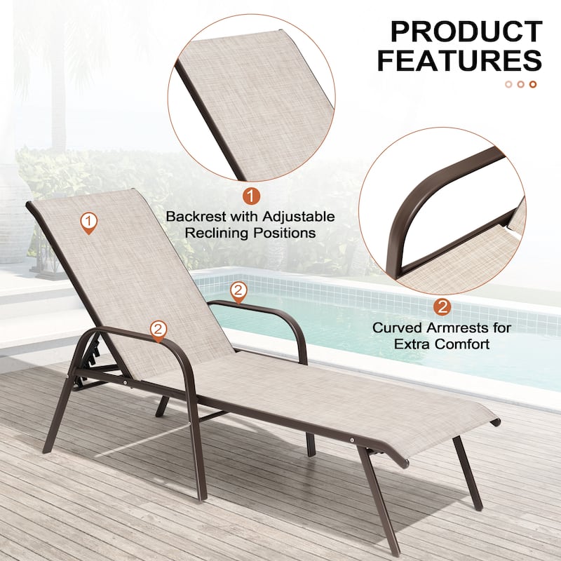 Crestlive Products Outdoor Patio Adjustable Chaise Lounge Chairs Set with Adjustable Back