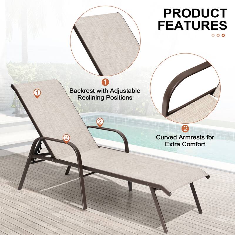 Outdoor Chaise Lounge Set Lounge Chairs with Adjustable Back and Sunbrella Fabric Cushions
