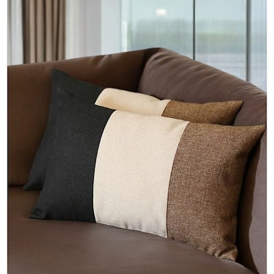 HomeRoots Set Of Two 20" X 12" Black Grey And Brown Polyester Geometric Zippered Pillow