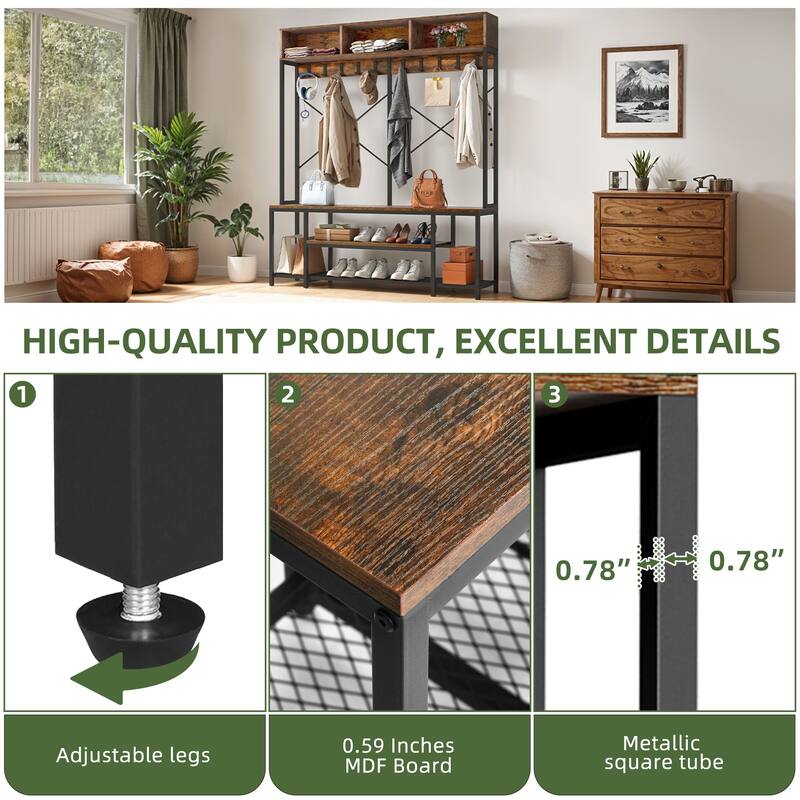 Moasis 5-in-1 Hall Tree with Shoes Storage and Coat Rack for Hallway