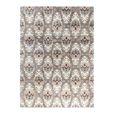 Ikat One-of-a-Kind Hand-Knotted Area Rug, Gray - 9' 1" x 12' 5"