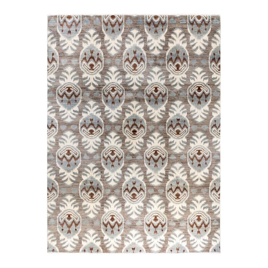 Ikat One-of-a-Kind Hand-Knotted Area Rug, Gray - 9' 1" x 12' 5"
