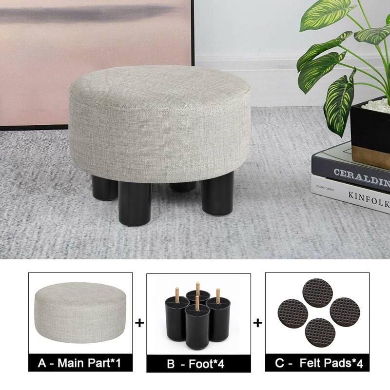 Adeco Round Ottoman Linen Footstool