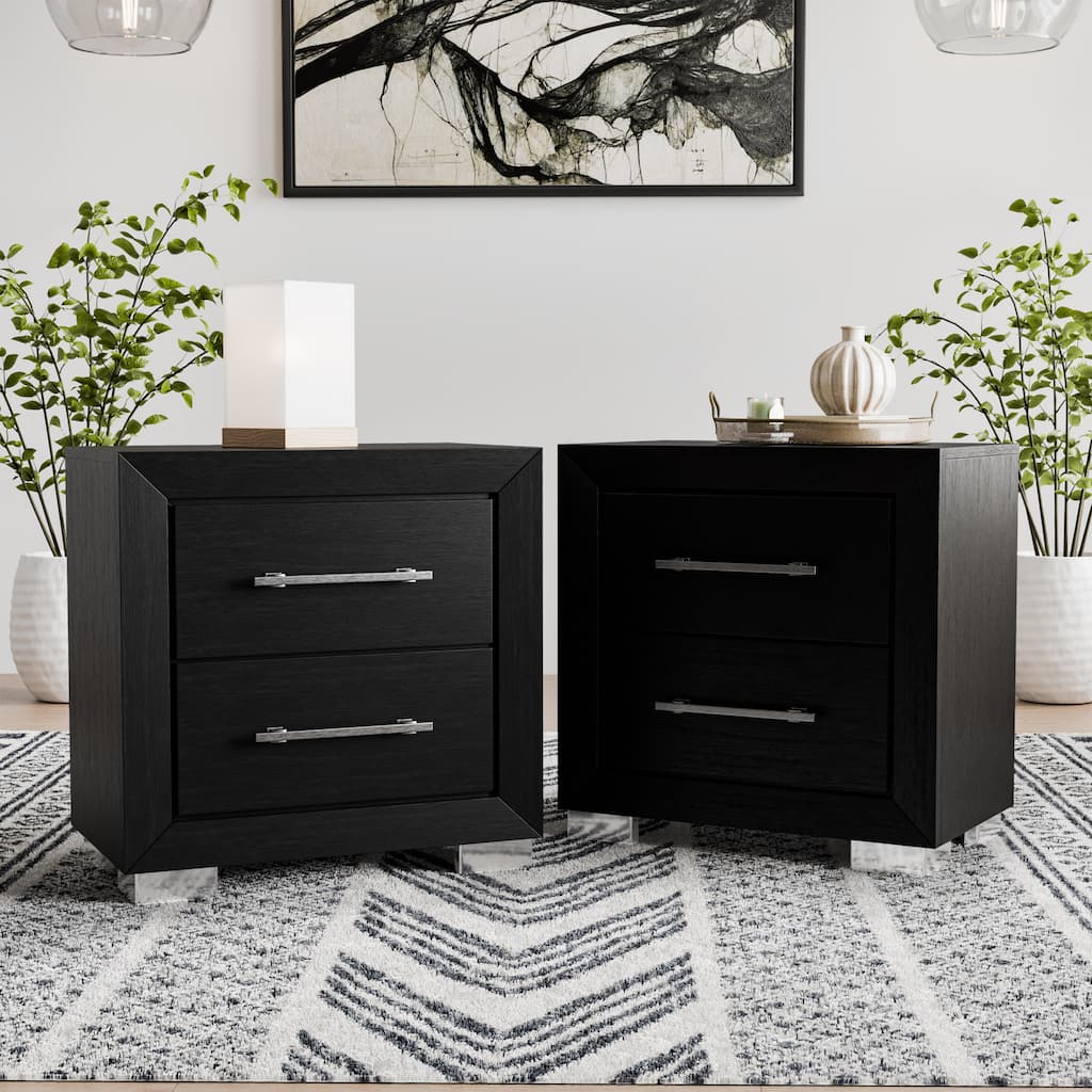 Furniture of America Alaric Modern Black Wood 2-Drawer Nightstand with USB Ports (Set of 2)