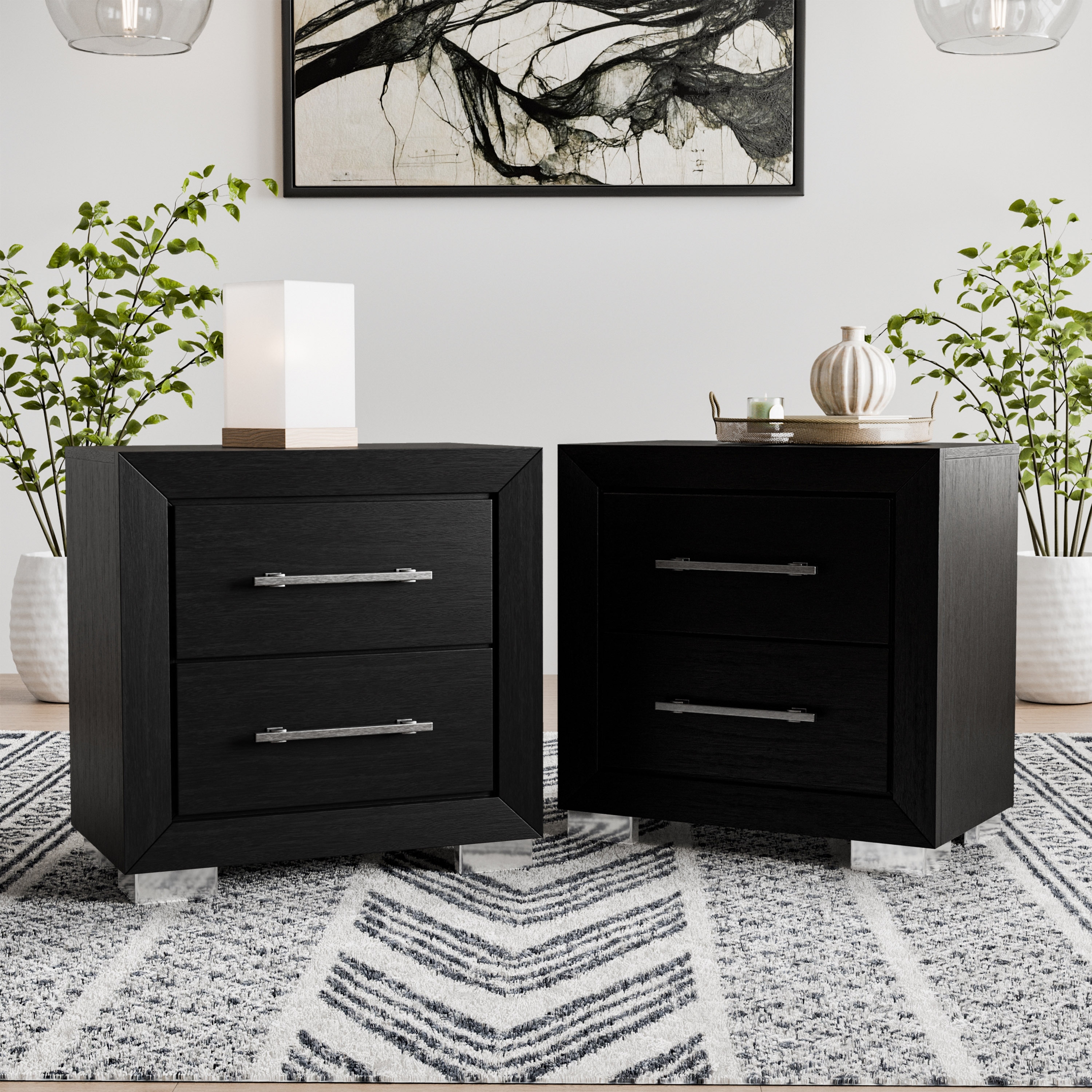 Furniture of America Alaric Modern Black Wood 2-Drawer Nightstand with USB Ports (Set of 2)