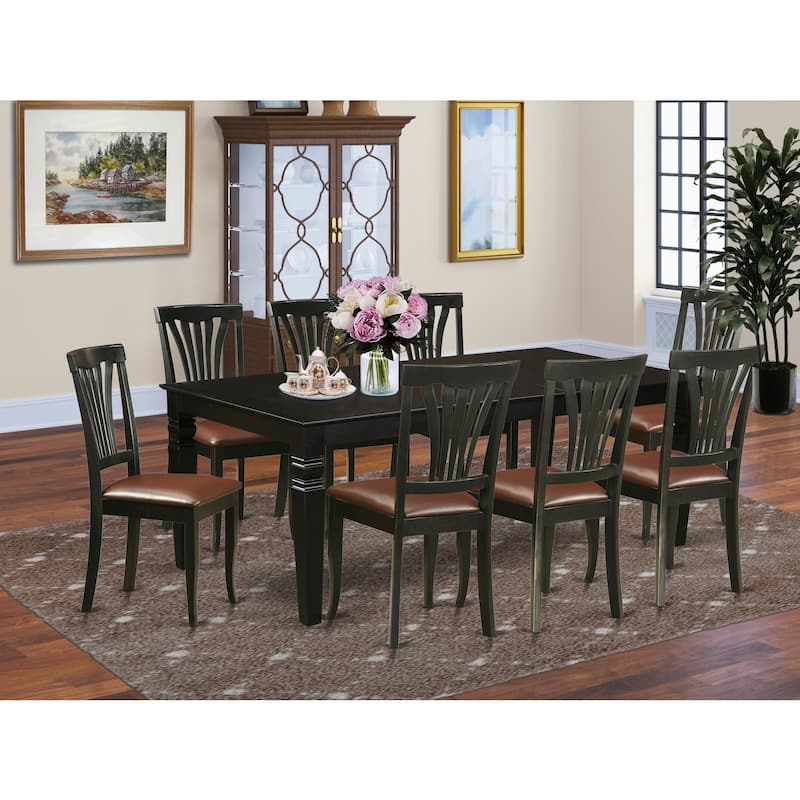 Dining Room Set 9 Piece Table with Chairs - Rectangle Kitchen Table & Faux Leather Seats - Modern Dining Furniture