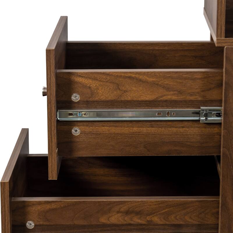70.87" H Display Storage Cabinet, 4-Tier Shelf, 3 Side Drawers, Modern Wooden Tall Bookshelf Bookcase